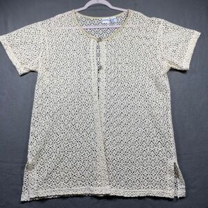 Vintage Crochet Swim Cover-Up Gold Trim Filigree‎ Button Resortwear 1X